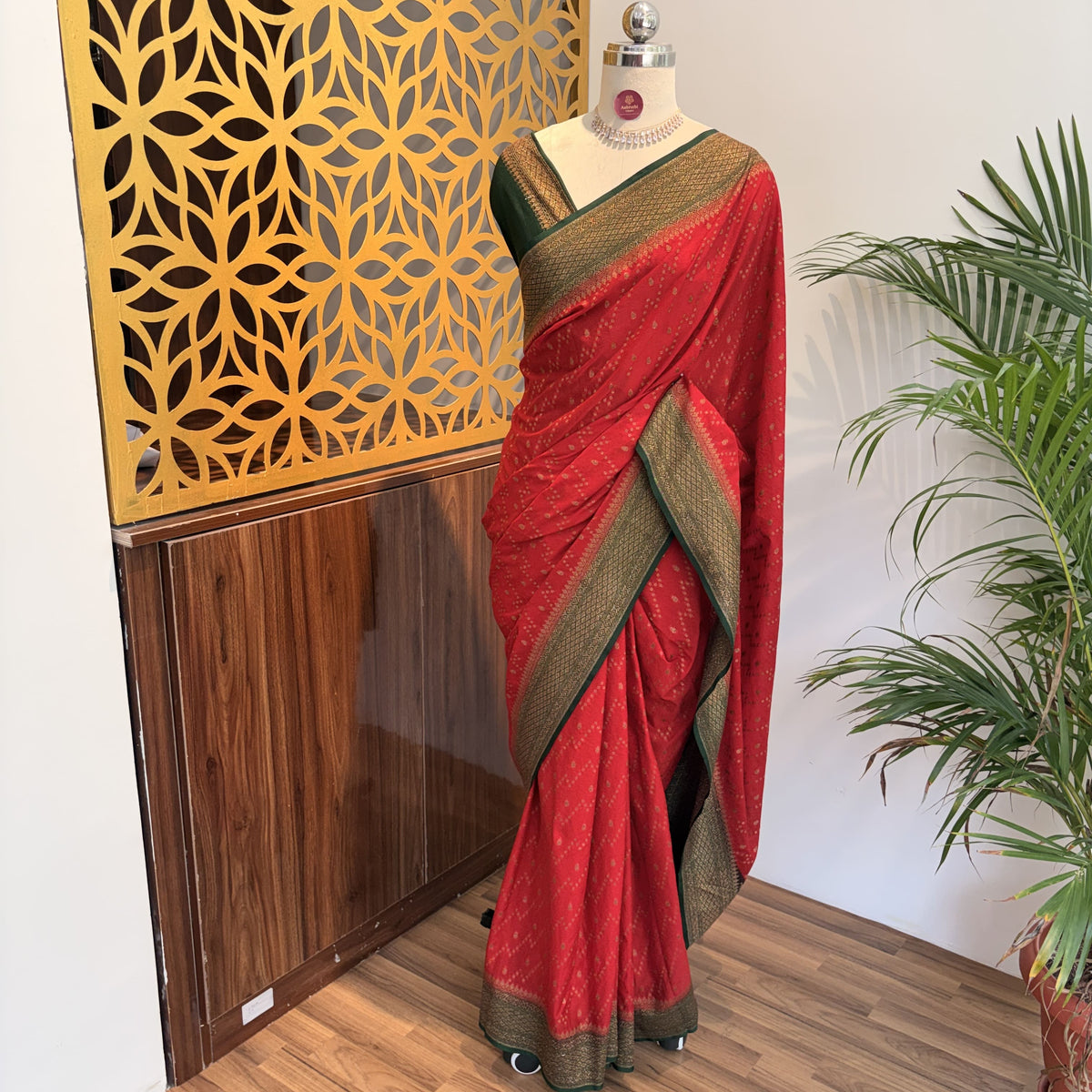 Red Crepe Georgette Semi Banarasi Saree
