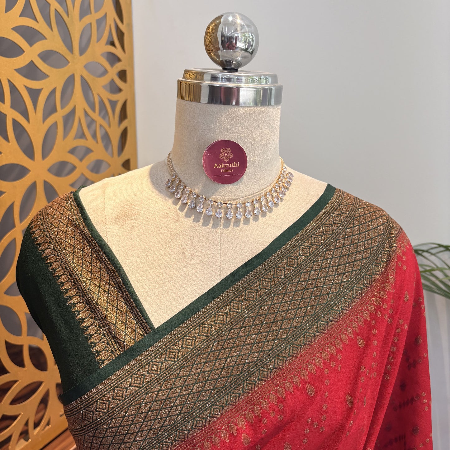 Red Crepe Georgette Semi Banarasi Saree