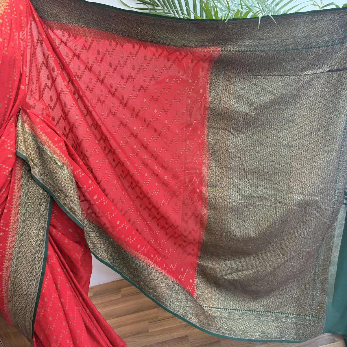 Red Crepe Georgette Semi Banarasi Saree