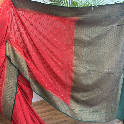 Red Crepe Georgette Semi Banarasi Saree