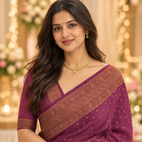 Purple Crepe Georgette Semi Banarasi Saree