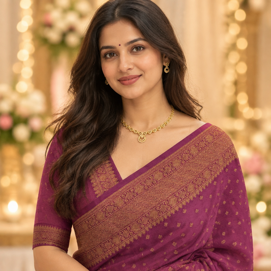 Purple Crepe Georgette Semi Banarasi Saree