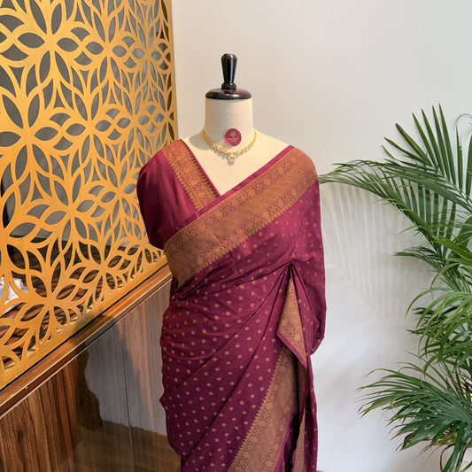 Purple Crepe Georgette Semi Banarasi Saree