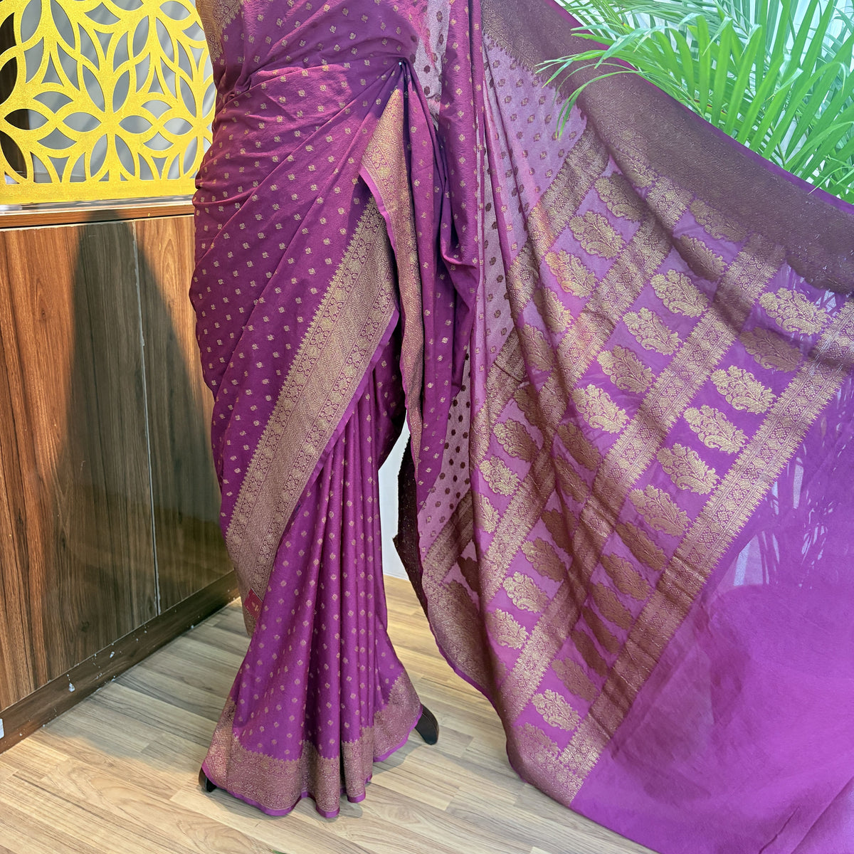 Purple Crepe Georgette Semi Banarasi Saree