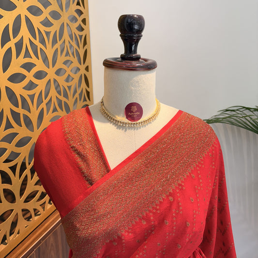 Red Crepe Georgette Semi Banarasi Saree