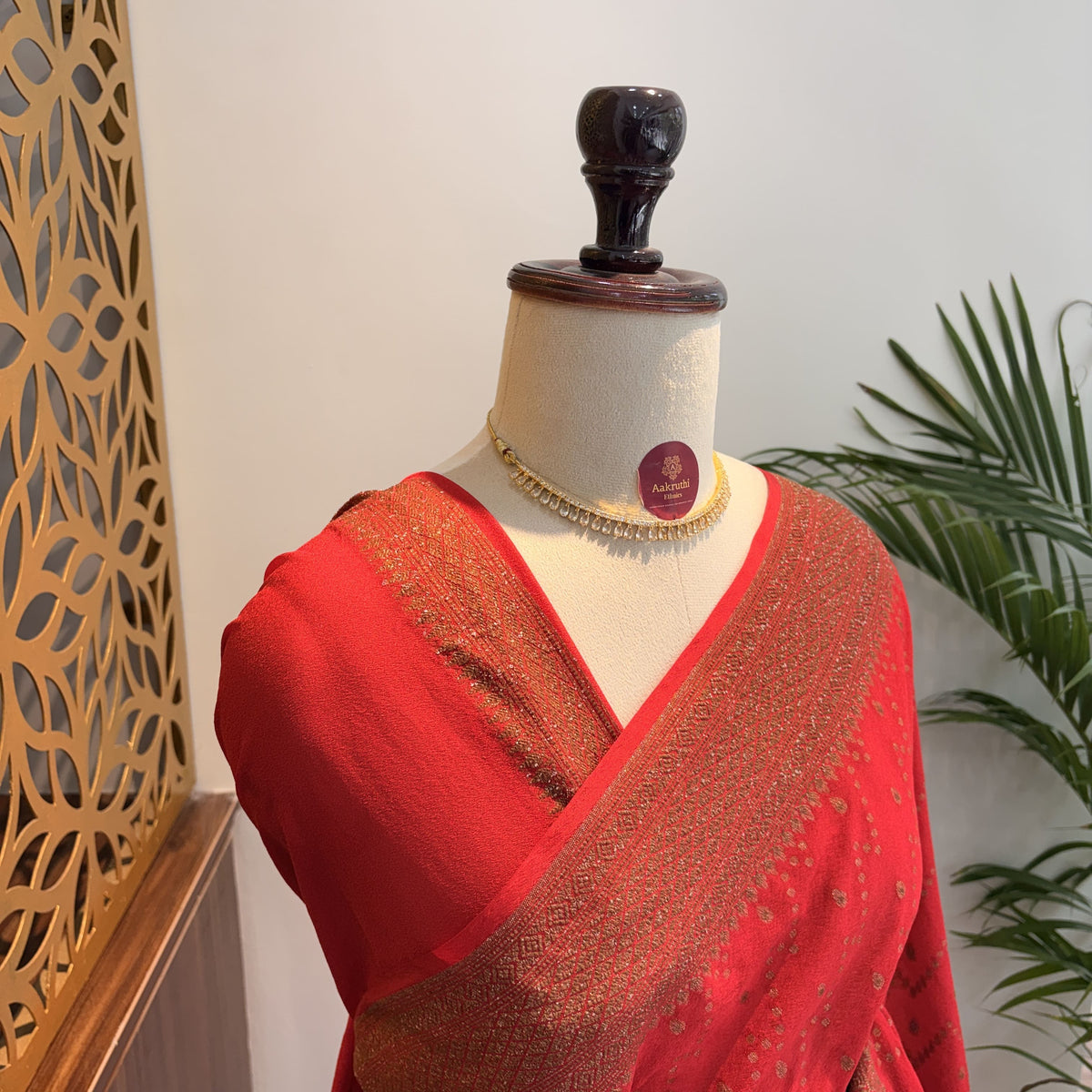 Red Crepe Georgette Semi Banarasi Saree