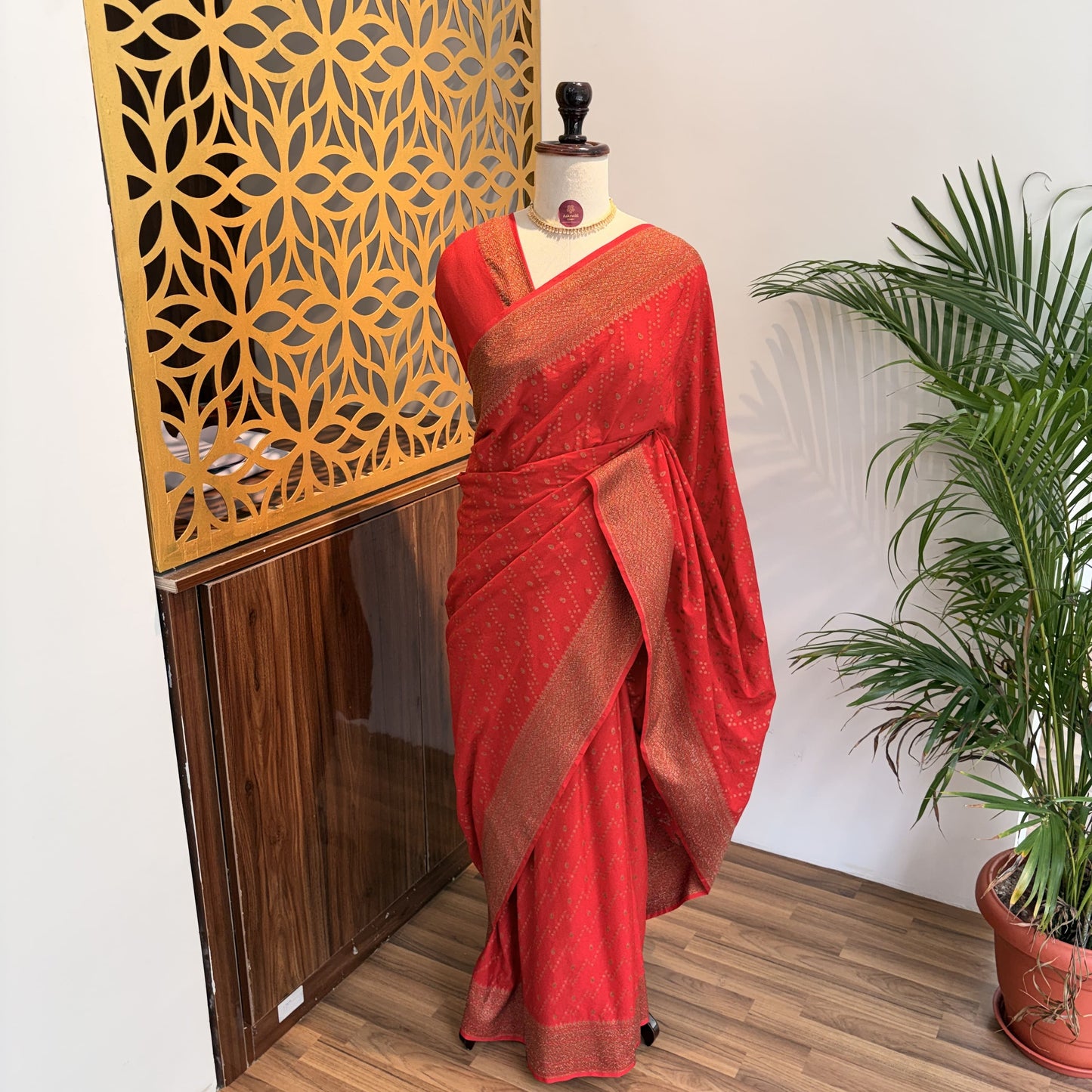 Red Crepe Georgette Semi Banarasi Saree