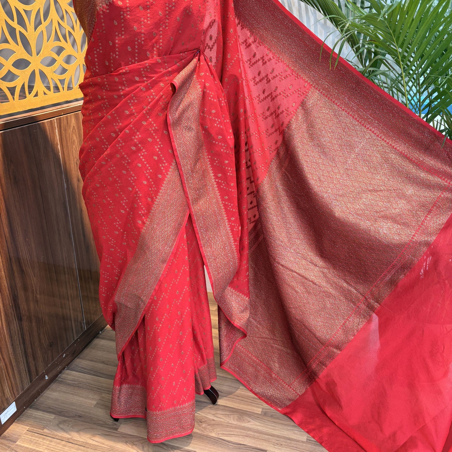 Red Crepe Georgette Semi Banarasi Saree