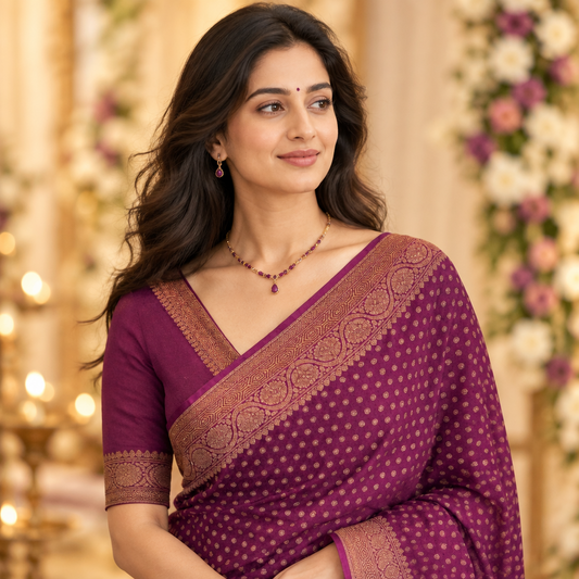 Purple Crepe Georgette Semi Banarasi Saree