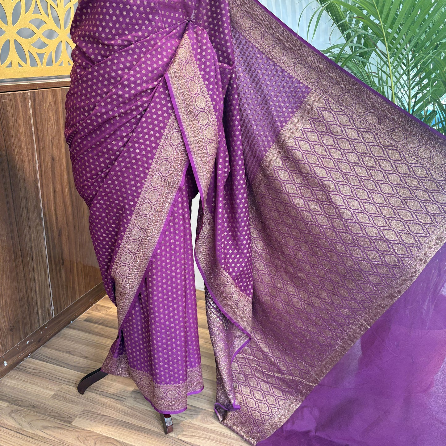 Purple Crepe Georgette Semi Banarasi Saree