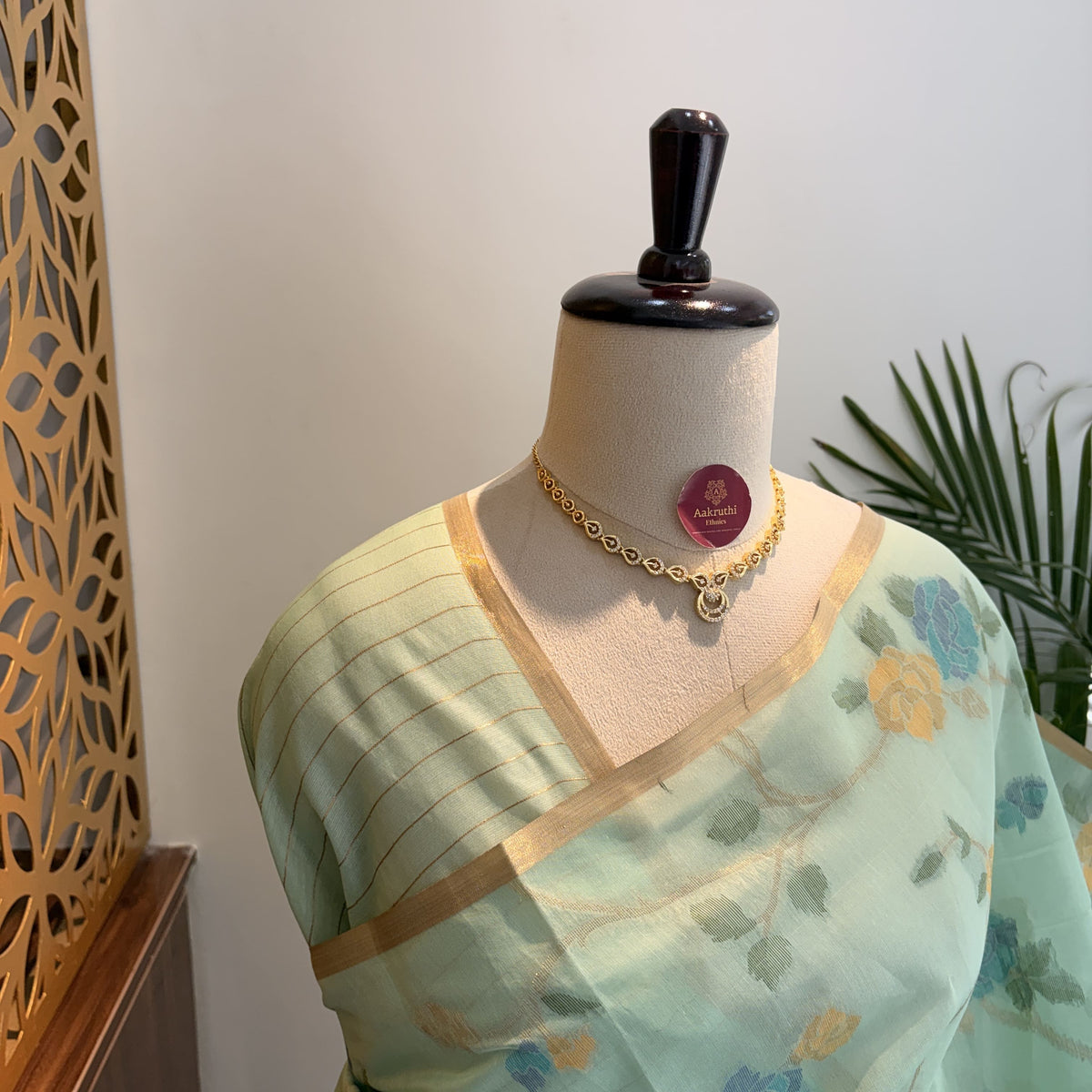 Sea Green Woven Cotton Saree – woven (zari) work			