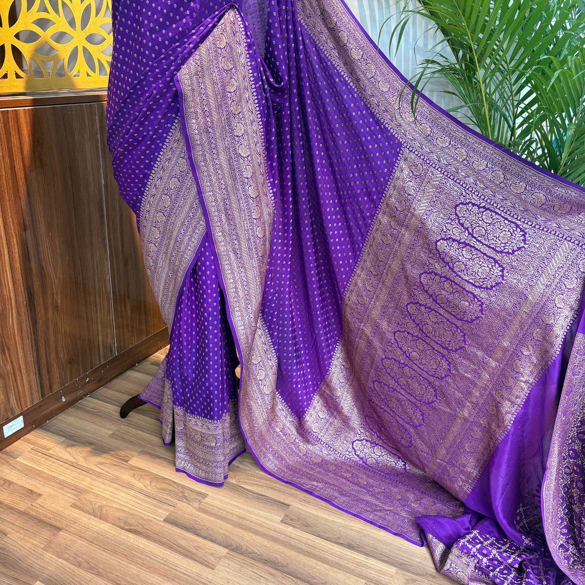 Purple Banarasi Pure Crepe Saree