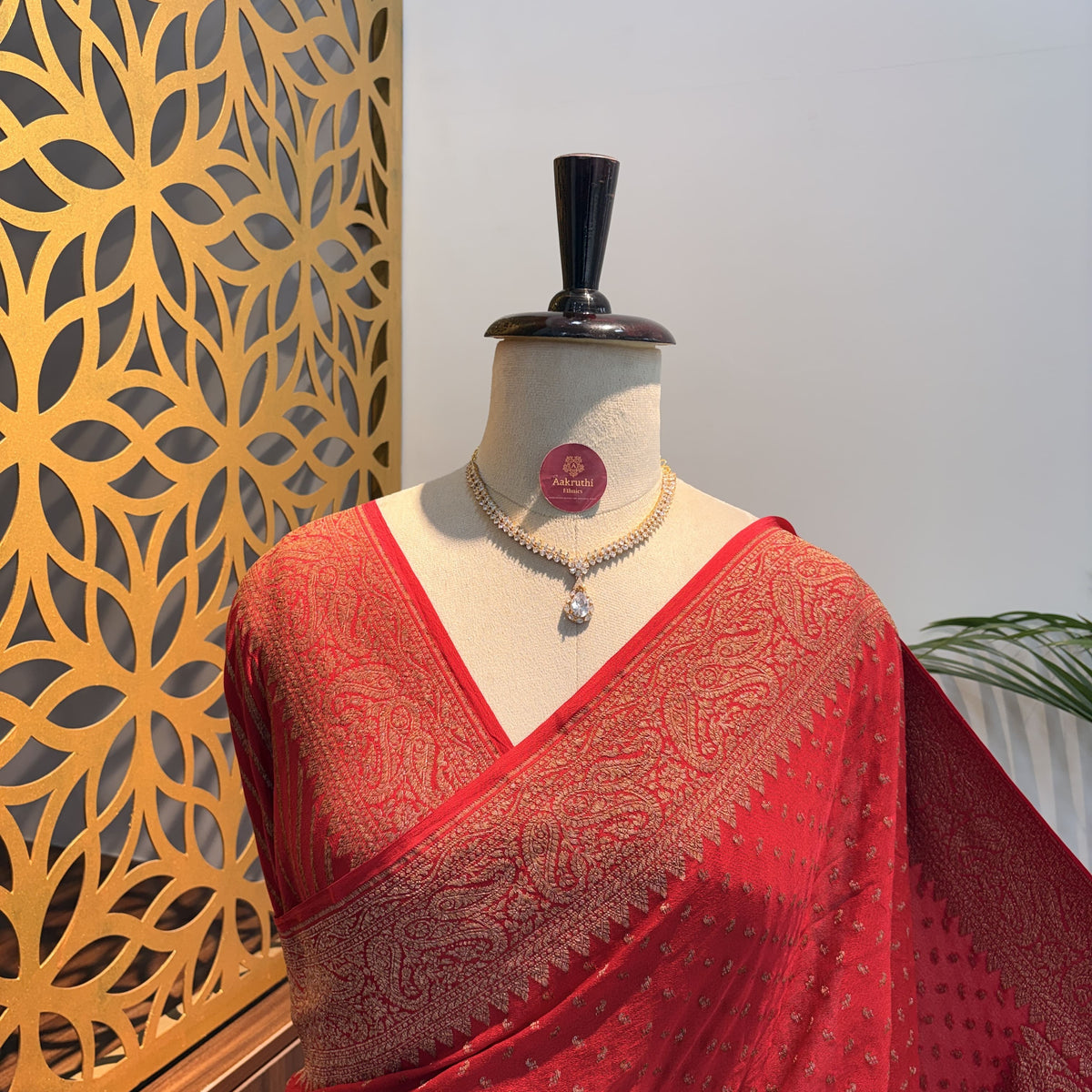 Red Banarasi Pure Crepe Saree