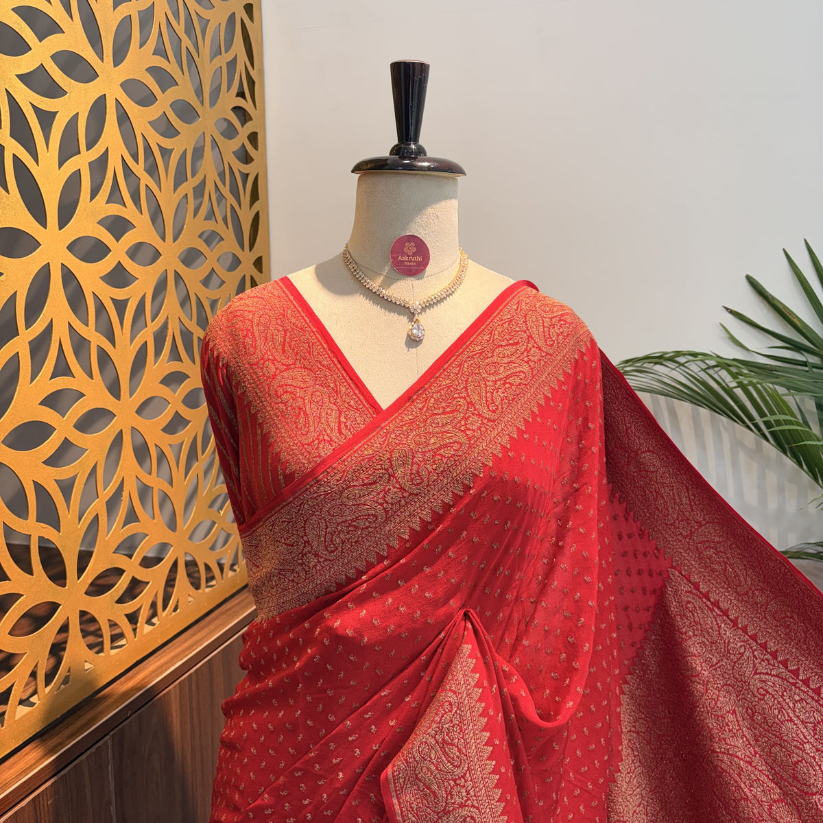 Red Banarasi Pure Crepe Saree