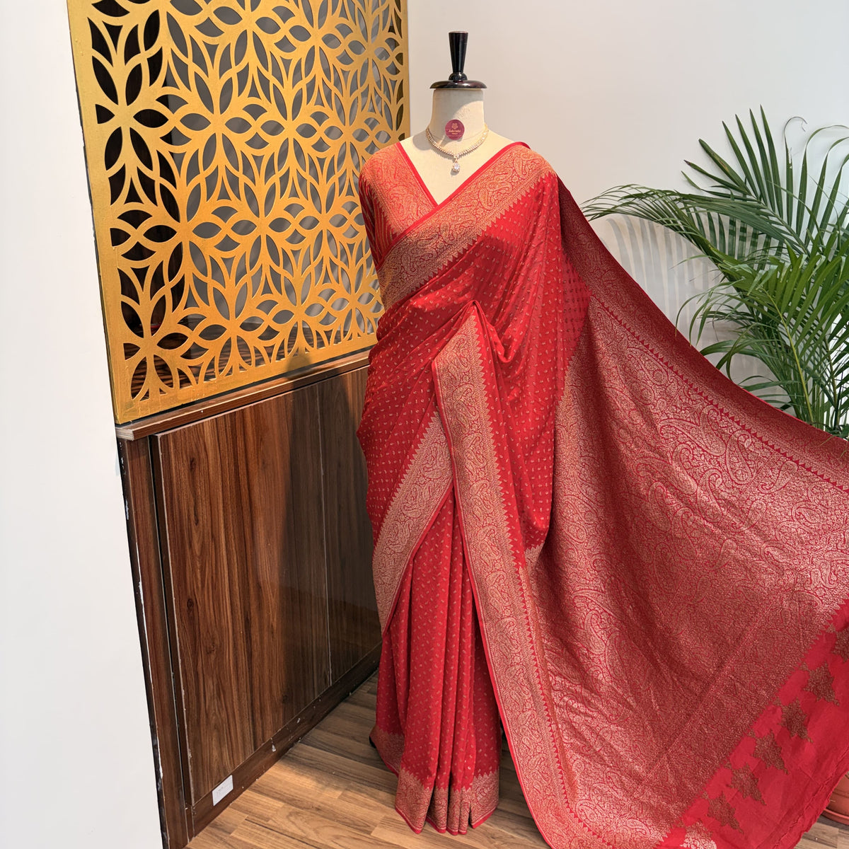 Red Banarasi Pure Crepe Saree