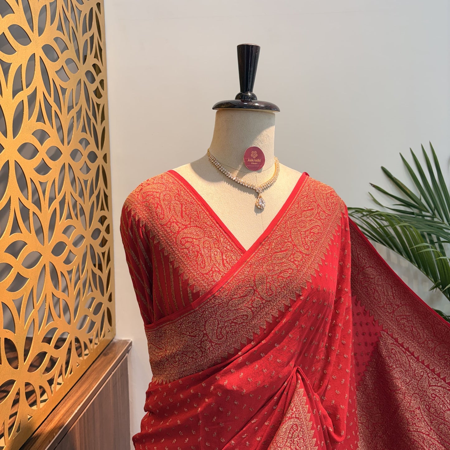 Red Banarasi Pure Crepe Saree