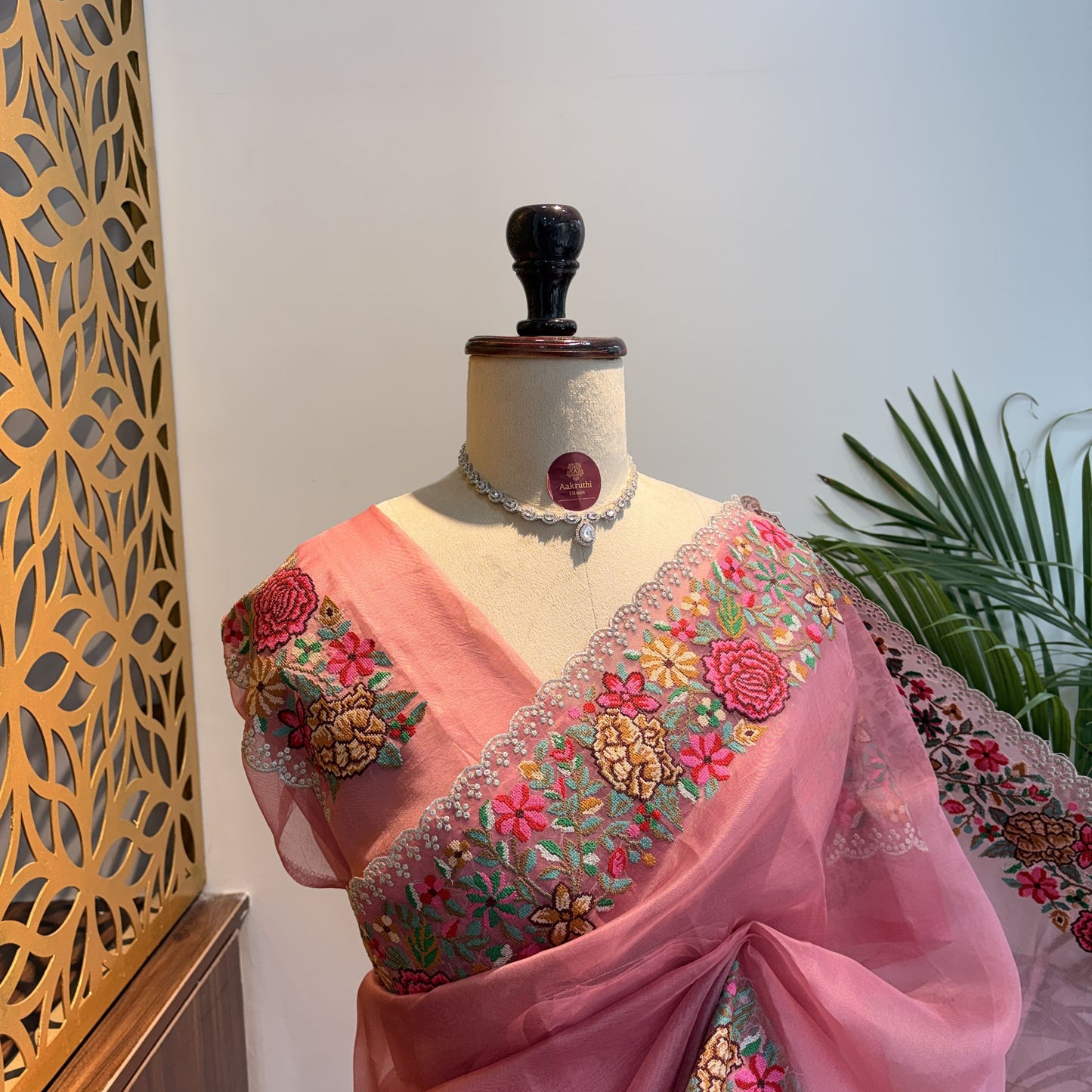 Pink Pure Organza Embroidered Saree
