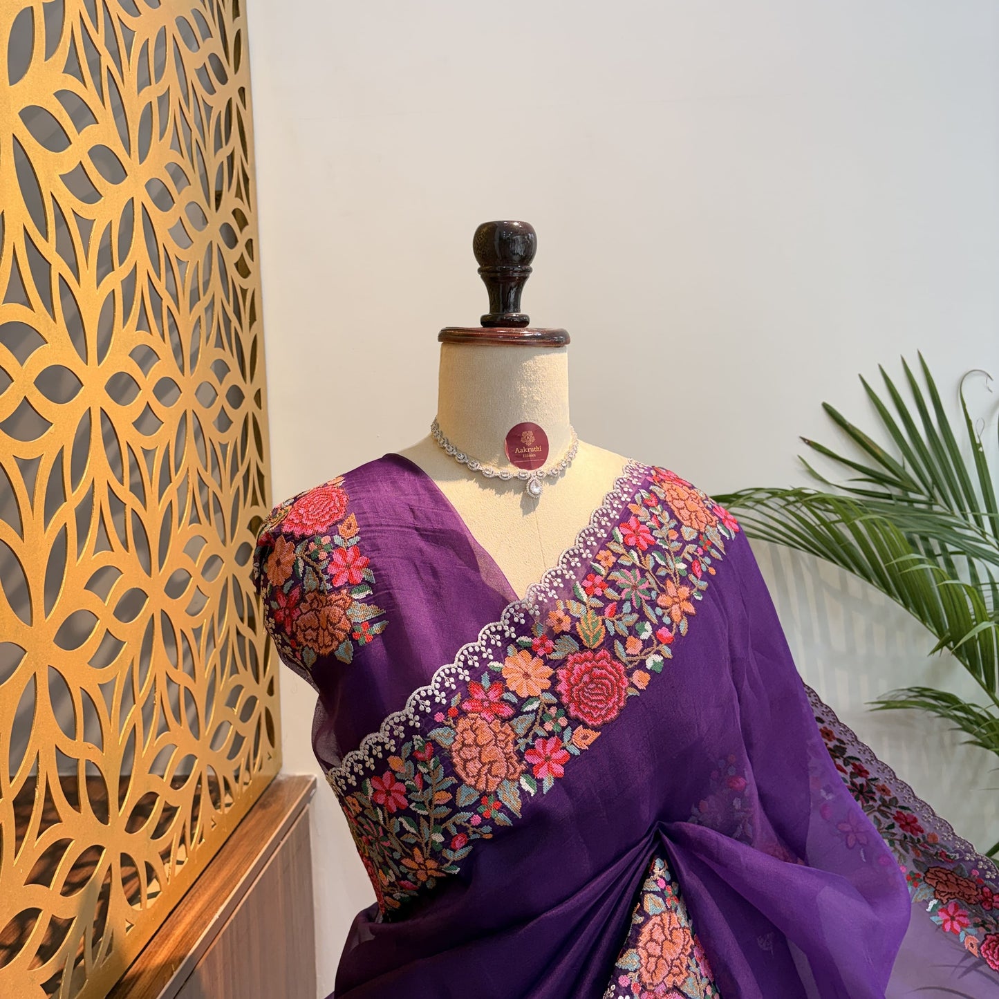 Purple Pure Organza Embroidered Saree