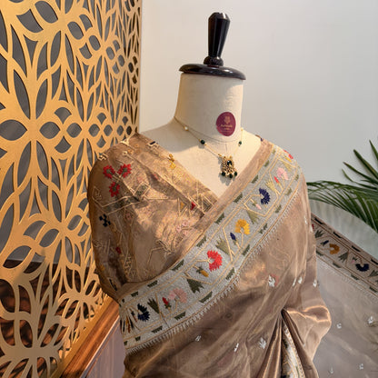 Champagne Gold Pure Tissue Embroidered Saree