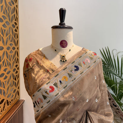 Champagne Gold Pure Tissue Embroidered Saree