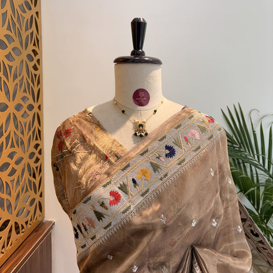 Champagne Gold Pure Tissue Embroidered Saree
