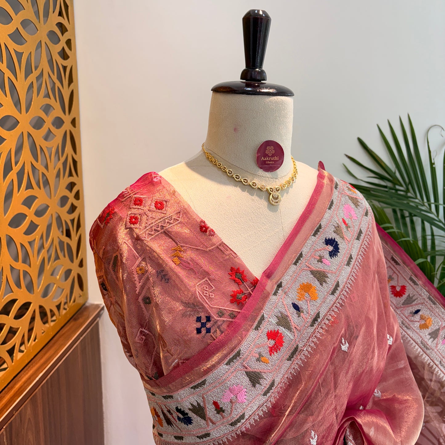 Pink Pure Tissue Embroidered Saree