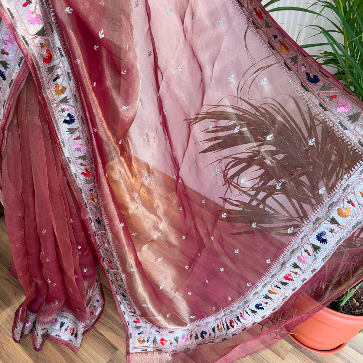 Pink Pure Tissue Embroidered Saree