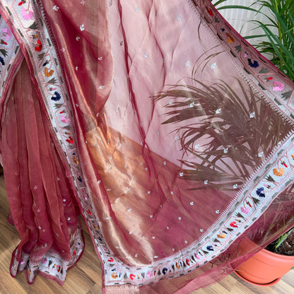 Pink Pure Tissue Embroidered Saree