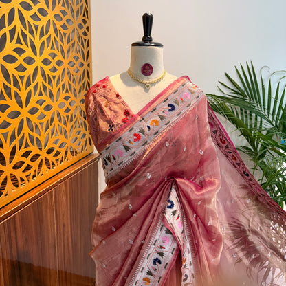 Pink Pure Tissue Embroidered Saree