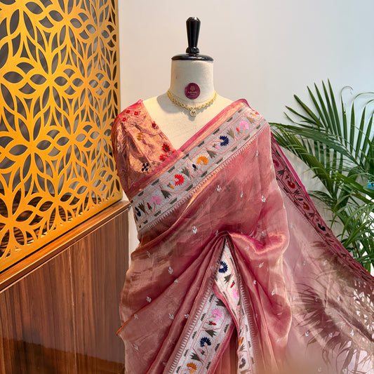 Pink Pure Tissue Embroidered Saree