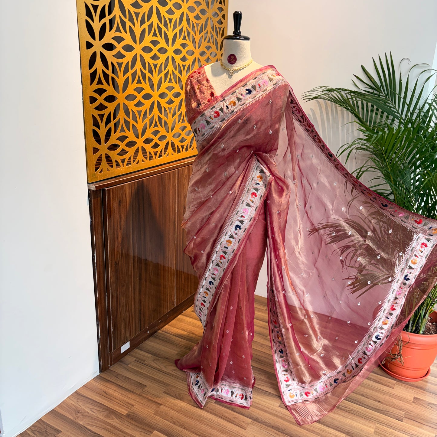 Pink Pure Tissue Embroidered Saree