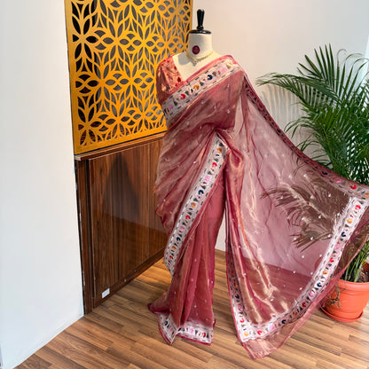Pink Pure Tissue Embroidered Saree