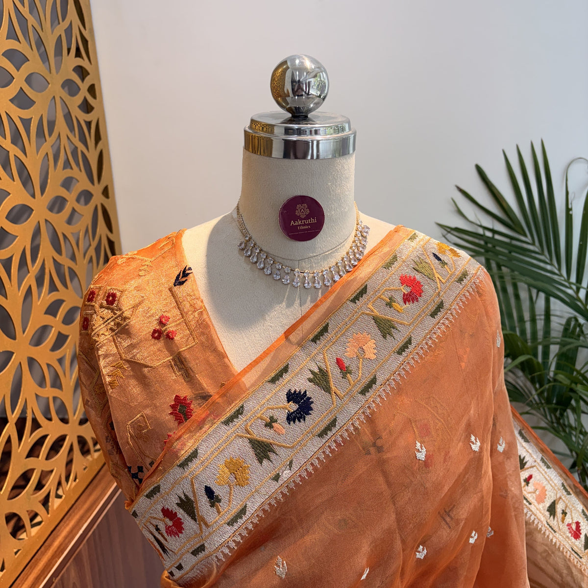 Orange Pure Tissue Embroidered Saree