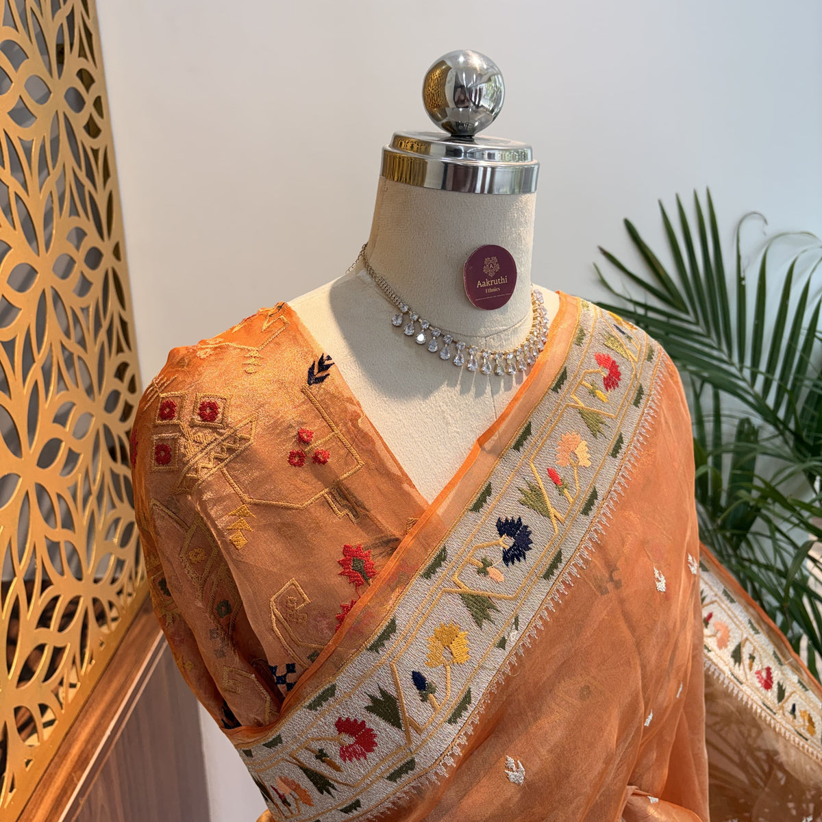 Orange Pure Tissue Embroidered Saree