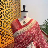Peach Semi Tussar Printed Saree
