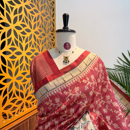 Peach Semi Tussar Printed Saree