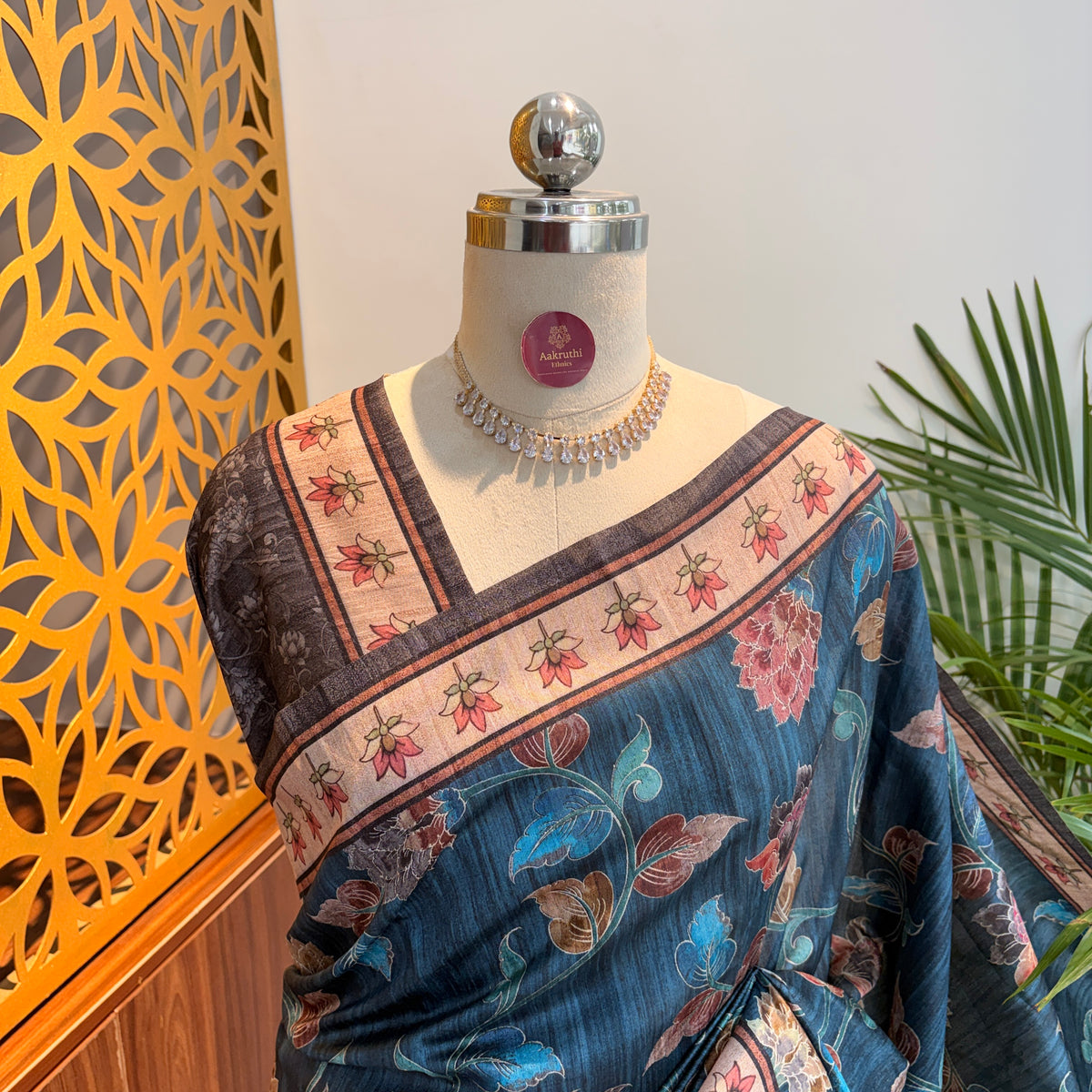 Blue Semi Tussar Printed Saree