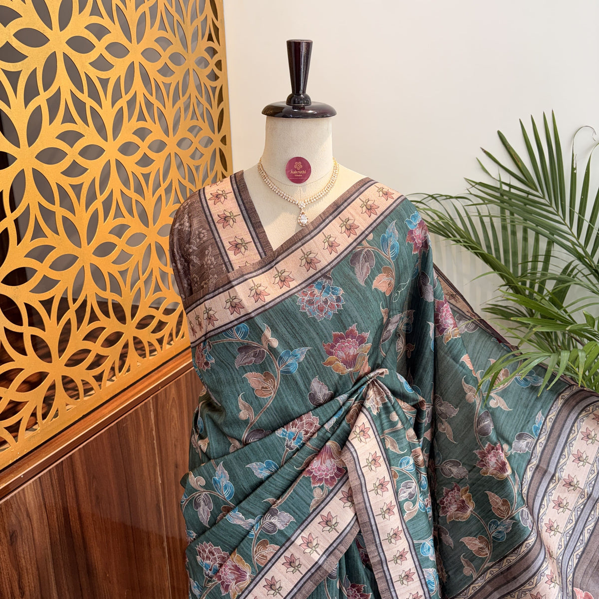 Sea Green Semi Tussar Printed Saree
