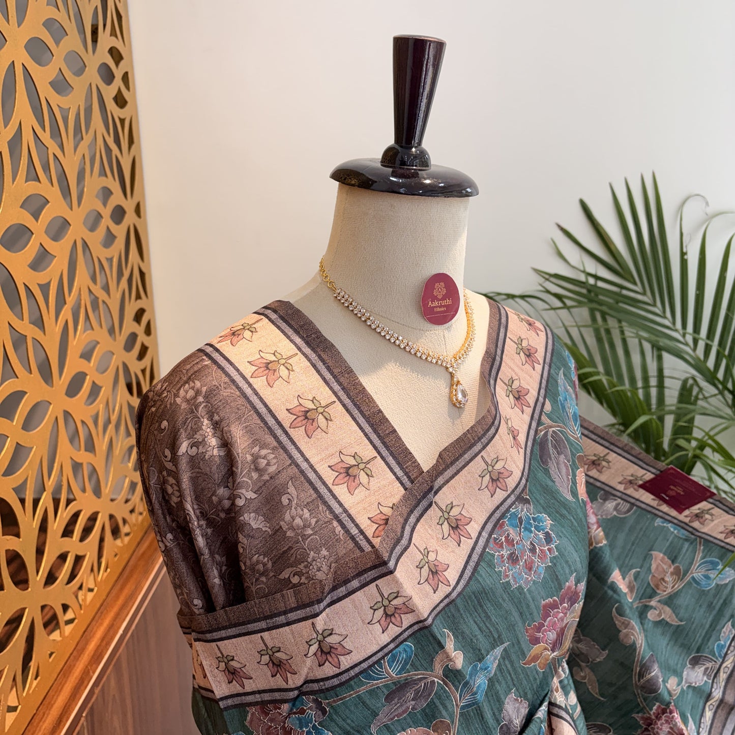 Sea Green Semi Tussar Printed Saree