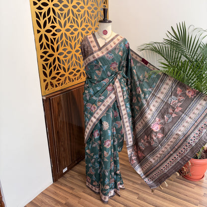 Sea Green Semi Tussar Printed Saree