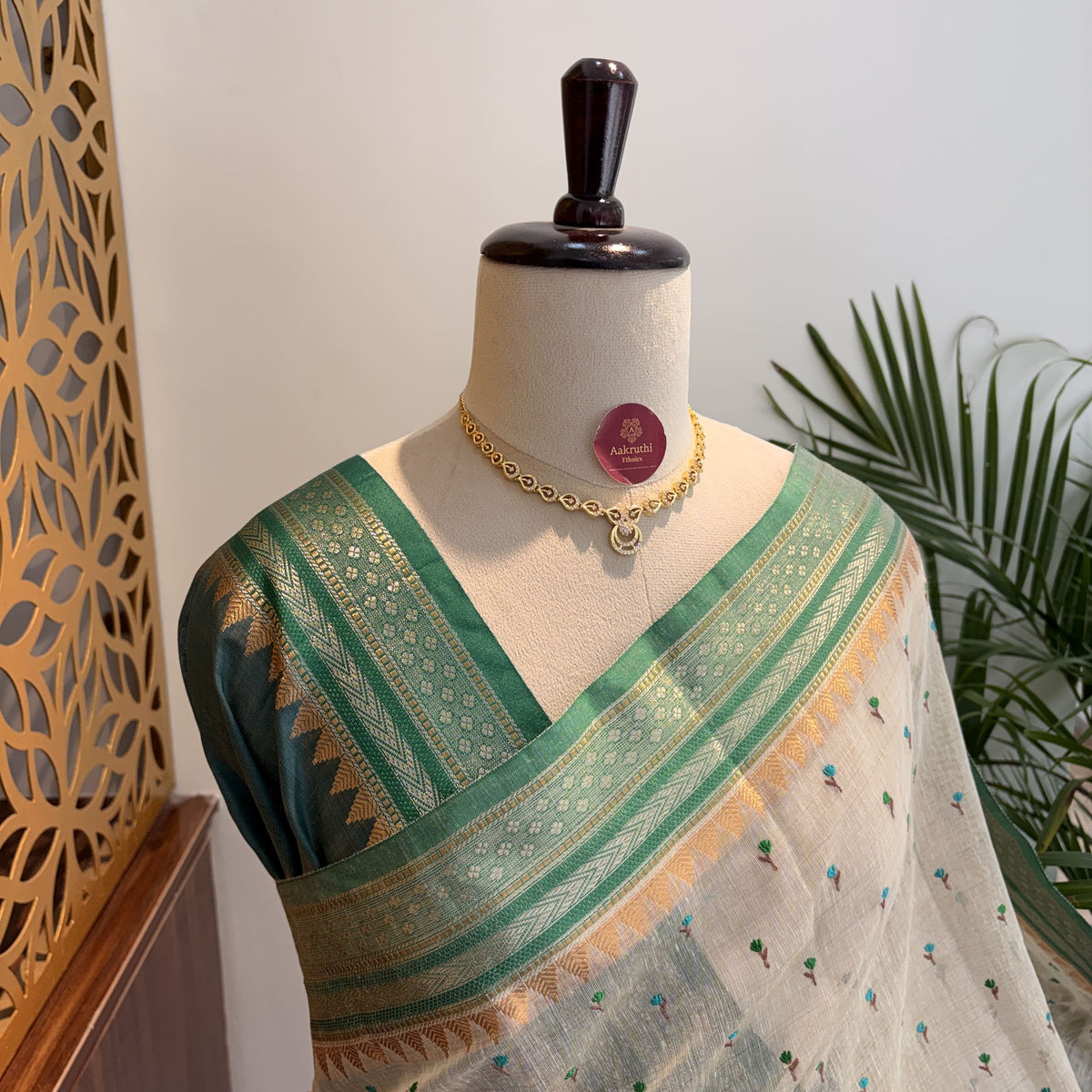 White Woven Cotton Saree – embroidered work			