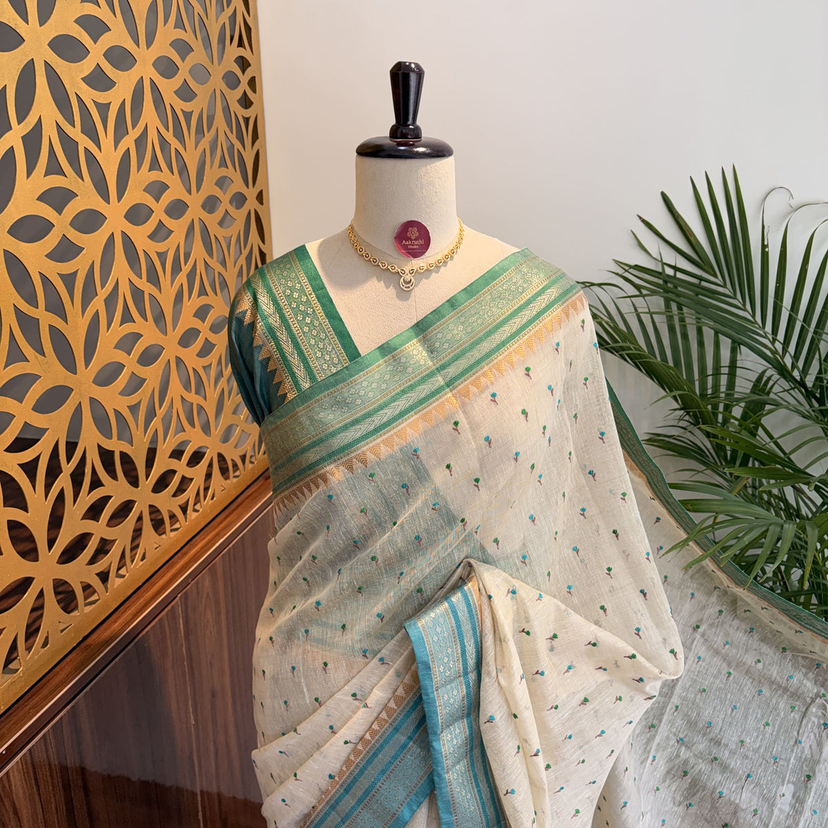 White Woven Cotton Saree – embroidered work			