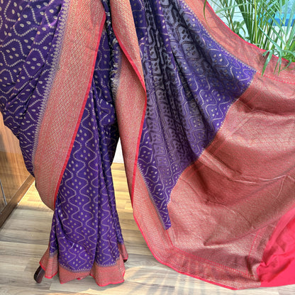 Purple Crepe Georgette Semi Banarasi Saree