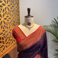 Purple Crepe Georgette Semi Banarasi Saree