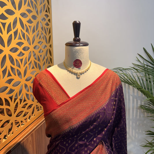 Purple Crepe Georgette Semi Banarasi Saree