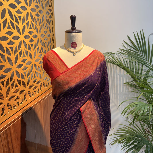 Purple Crepe Georgette Semi Banarasi Saree