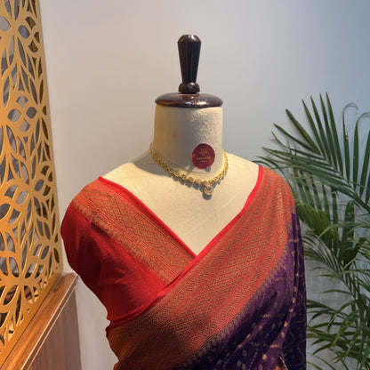 Purple Crepe Georgette Semi Banarasi Saree