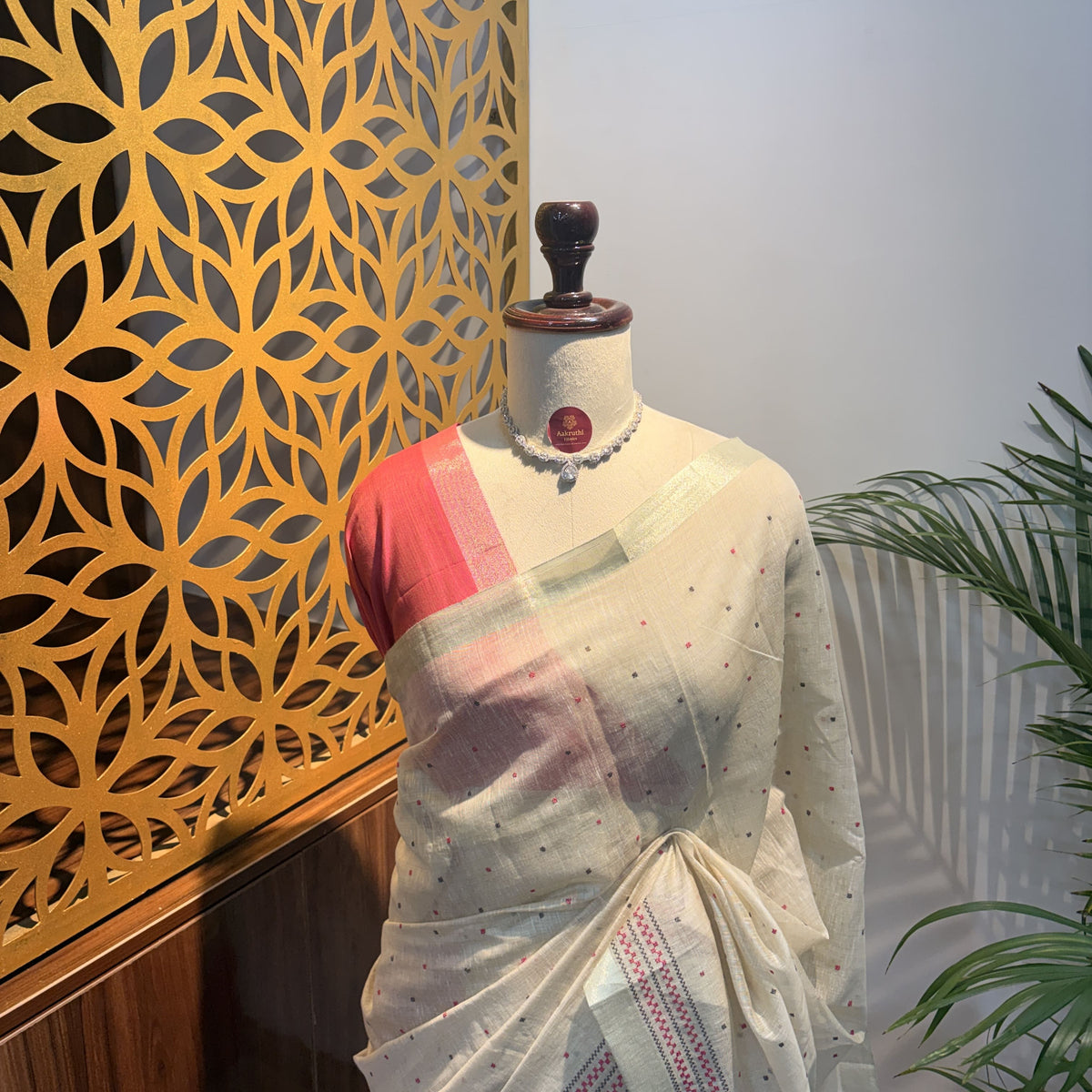 White Woven Cotton Saree – embroidered work			