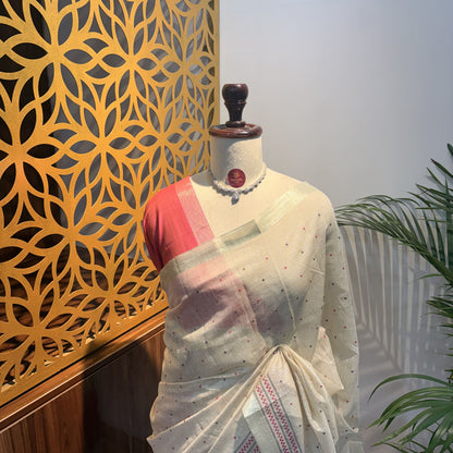 White Woven Cotton Saree – embroidered work			