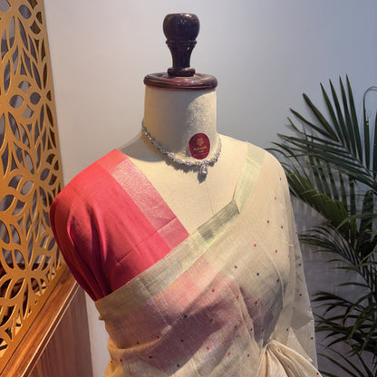 White Woven Cotton Saree – embroidered work			